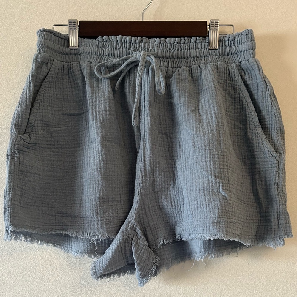 SHEIN Curve Women's Blue/Gray 100% Cotton Paperbag Shorts 1XL